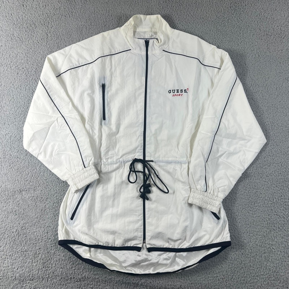 Guess Sport Windbreaker Women Large White Vintage 90s Made in USA Full Zip NWT